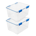 2-Pack 44 Qt Clear Blue Storage Bins with Gasket Lids - Weatherproof, Stackable, Made in USA