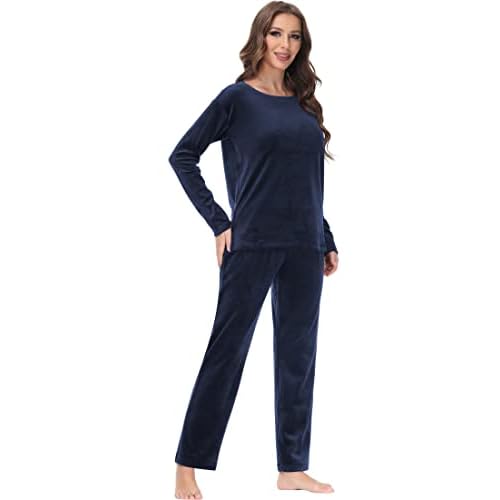 COZZIPLUS Women Velour Sweatsuits Sets Lounge Set 2 Piece Sweatsuit Crew Neck Sweatshirt and Sweatpant Velvet Jogging Suit