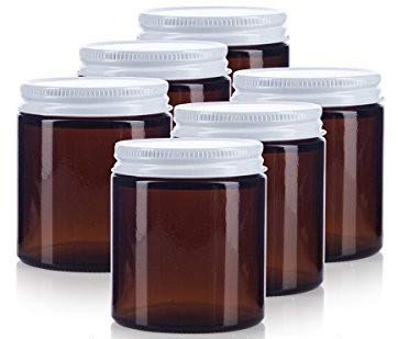 JUVITUS 4 oz Amber Glass Jar with Airtight White Metal Lid - Reusable Storage