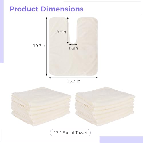 White U-Shaped Coral Fleece Facial Towels - Salon SPA Cleansing Cloths, Pack of 12