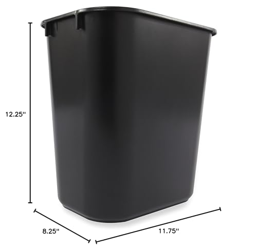 3.25-Gallon Black Wastebasket Pack of 12 - Heavy-Duty Plastic Trash Bins
