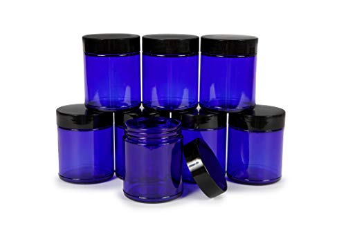 Cobalt Blue Glass Jars with Black Lids - 8 oz Storage Containers (8 Pack)