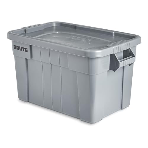 Heavy-Duty Gray Rubbermaid BRUTE Tote with Lid 20-Gallon 2 Pack - Commercial Storage