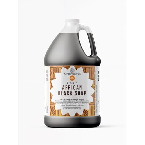 Raw African Black Soap Liquid, 100% Pure Natural Soap From Ghana, Body Wash For Face, Hair, Body, Acne, Eczema,1 Gallon (1, 1 Gallon)