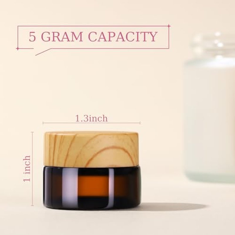 Geiserailie 24 Pcs 5 Gram Glass Cosmetic Jars with Lids Small Empty Sample Jars with Inner Liners Leak Proof Lids Makeup Sample Containers for Cream, Lotions, Powders and Ointments DIY (Amber)