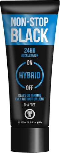 Power Tan Non-Stop Black Sunbed Tanning Accelerator 250ml - DHA Free Dark Tan Enhancer, Tingle-Free, All Skin Types