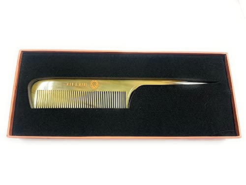 MAN & MANE Premium Oxhorn Anti-Static Fine Tooth Rat Tail Comb (Fine Tooth, Rat Tail) 100% Oxhorn