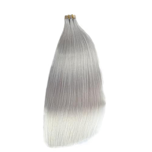 Silver Grey Hair Extensions Tape Ins 16 Inch Double Sided Seamless Human Hair