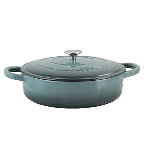 Cast Iron Braiser with Lid - 5 Quart Enamelled Dutch Oven - Slate Gray