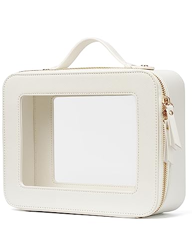 Large White Clear Makeup Case - Travel Toiletry Bag for Women, TSA Approved