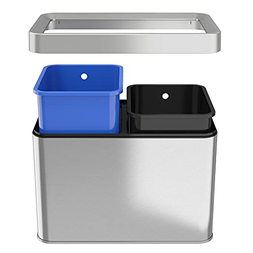 iTouchless 20L Dual-Compartment Stainless Steel Trash Can + Recycling Bin