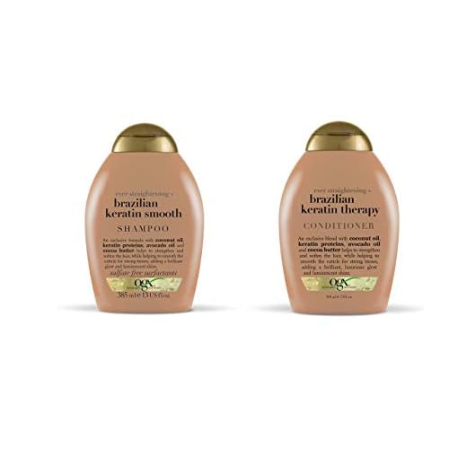 OGX Ever-straightening + Brazillian Keratin Therapy Shampoo and Conditioner 13 Oz, 2 Bottle Set