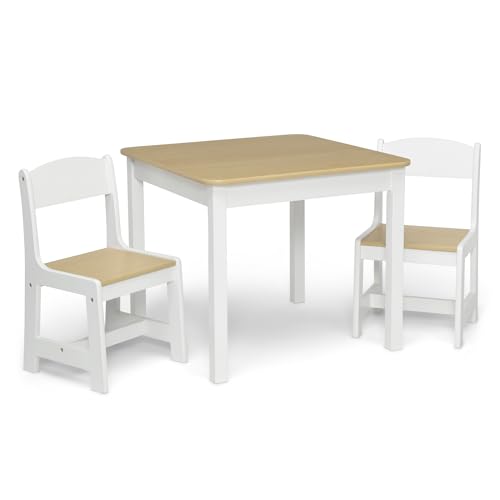 Kids Wood Table and Chair Set with 2 Chairs for Arts, Crafts & Homework - Bianca White/Natural