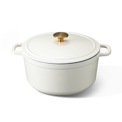 Dutch Oven Pot with Lid - 5 Qt Cream White Enameled Cast Iron Cookware
