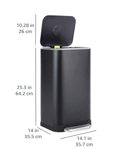 Rectangular Metal Trash Can with Soft-Close Pedal 32L Black