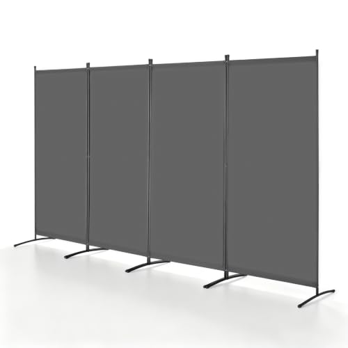 4 Panel Room Divider Grey Folding Privacy Screen Portable Partition for Room Separation