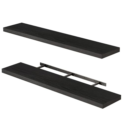 Fixwal Floating Wall Shelves Set of 2 - Black, 47.2 Inch Modern Decorative Shelves