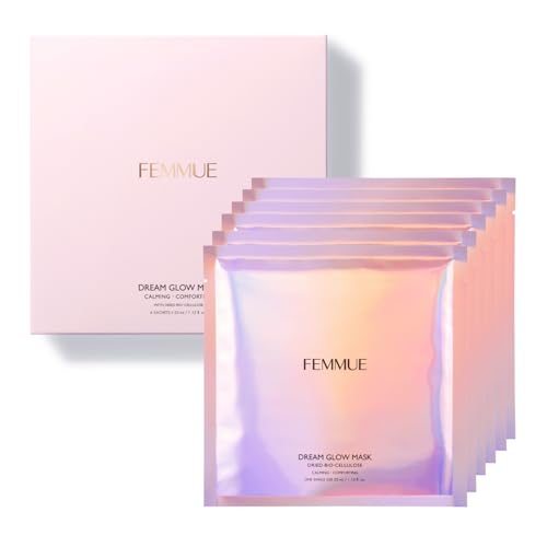 FEMMUE Dream Glow Mask - Calming Comforting (6pk) | Bio-Cellulose Face Sheet Mask with Vitamin Complex | Hydrating & Anti-Aging | Korean Skincare Treatment