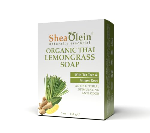 Shea Olein Organic Lemongrass & Ginger Bar Soap - Antibacterial, Refreshing, 6 Bars