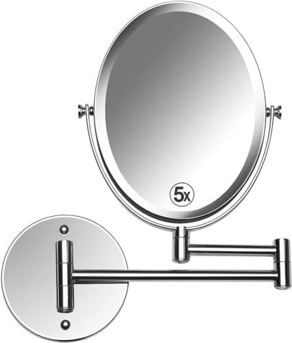 Wall Mounted Makeup Mirror with 5X Magnification, 6.6x8.6 Inch Oval Chrome