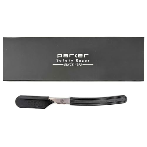 Parker Director Chrome Non-Folding Straight Barber Razor ? Japanese-Style Shavette with Stainless Steel Arm, Ergonomic Black Handle & Blade Protector Cap ? Ideal for Professionals - 5 Blades Included