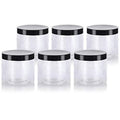 16 oz Clear PET Plastic (BPA Free) Large Refillable Jar with Black Smooth Lids (6 pack)