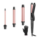 Gold 4-in-1 Curling Iron Set with Interchangeable Ceramic Barrels - Dual Voltage Hair Styling Tool