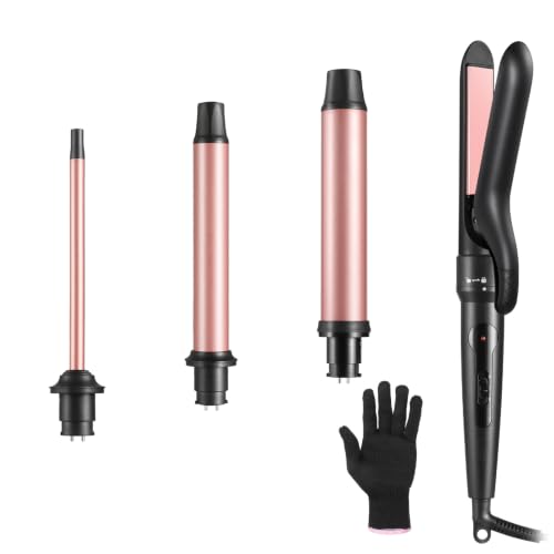 Gold 4-in-1 Curling Iron Set with Interchangeable Ceramic Barrels - Dual Voltage Hair Styling Tool