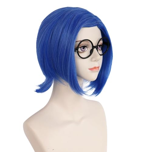 Blue Short Bob Wig for Women - Navy Blue Cosplay Wig with Adjustable Cap, Sad & Upset Style