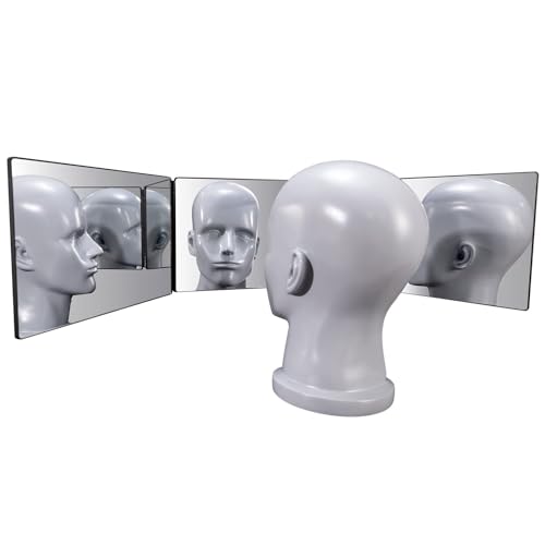 SELF FIND 3-Way Mirror for Hair Cutting, 360° Telescoping Barber Mirror with 5x Magnification (Black - Without Light)