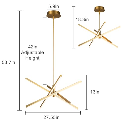 Gold Sputnik Chandeliers - 4-Light Modern LED Linear Pendant for Dining Room - Gold
