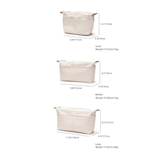 Small Beige Cosmetic Travel Bag with Compartments - Cotton Canvas Women’s Purse Organizer