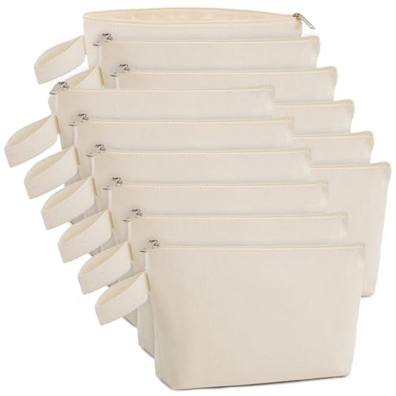 Canvas Zipper Pouch Bulk, Blank DIY Craft Case Blank Makeup Bag, Canvas Pencil Pouch Cosmetic Bag Multi-Purpose Travel Toiletry Zipper Bags (Beige, S, 9x4.7x1.5'')