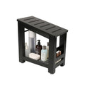 Bamboo Shower Foot Rest Stool for Shaving Legs & Pedicure, Non-Slip Bathroom Foot Step with Storage Pocket, Solid & Water-Resistant,Natural (Black)