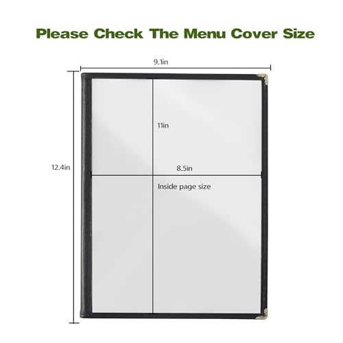 ZHENYI 20 Pack Restaurant Menu Covers Set 8.5x11 inch 4-Page Black Menu Holders
