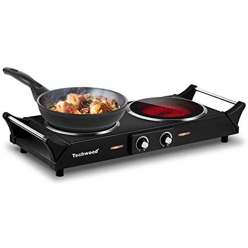 Infrared Double Burner Hot Plate - Portable 1800W Electric Stove for Cooking, Black