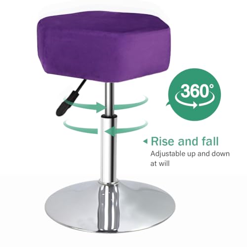 FURWOO Purple Hexagon Velvet Padded Adjustable Salon Stool with No Wheels