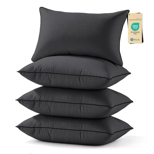 JOLLYVOGUE Black King Size 4-Pack Supportive Bed Pillows - Washable, Hotel Quality