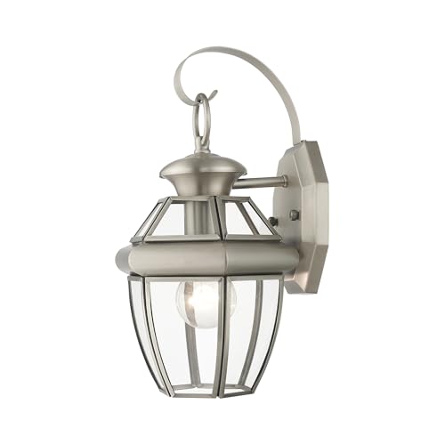Outdoor Wall Lantern Brushed Nickel Finish Solid Brass with Clear Beveled Glass - Monterey Style