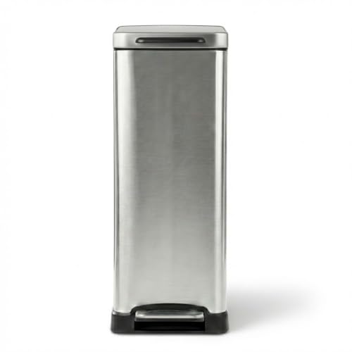 Kitchen Trash Can 12 Gallon Slim Fit Waste Bin with Soft-Close Lid - Silver