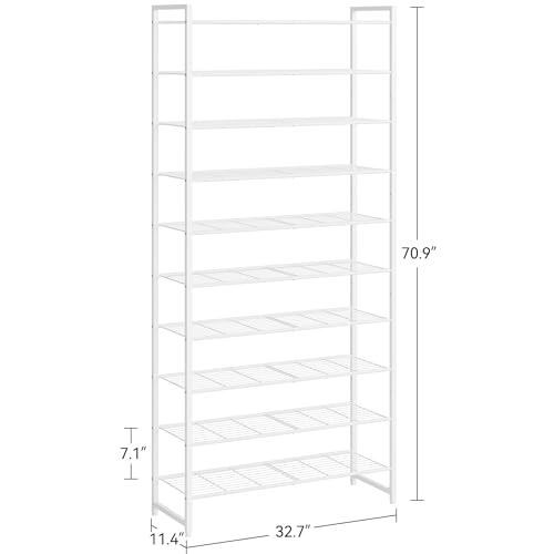 Nunsino 10-Tier Metal Shoe Rack Organizer White - Fits Up to Size 12 Shoes