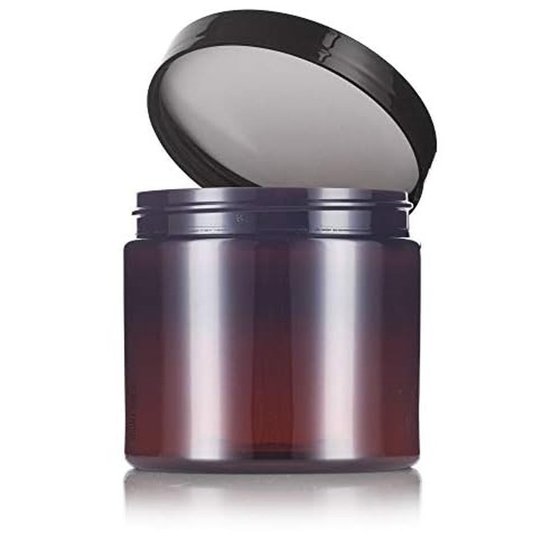 (8 Pack) 16 oz Amber Plastic Wide Mouth Jar with Black Lids