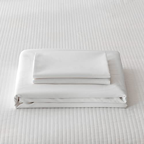 HeimenAogo Queen Size Egyptian Cotton Duvet Cover Set - Pure White Sateen Weave, 3 Pieces