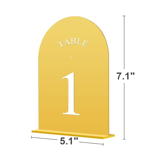 Wedding Table Numbers 1-40 with Stands - Gold Acrylic Arch Design, White Font - Variation of Gold White Font / Table Number 1-40