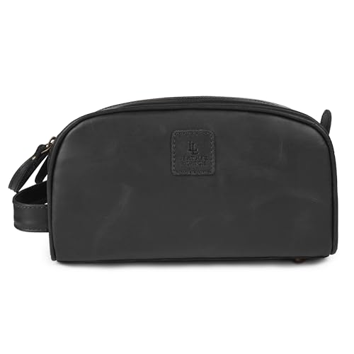Rasavi Leather Travel Toiletry Bag - Black, Water-Resistant Dopp Kit for Men & Women