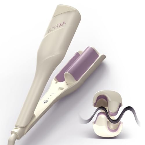 TSUYAGLA Cream White Beach Waves Hair Waver 1.42 Inch Curling Wand Dual Voltage