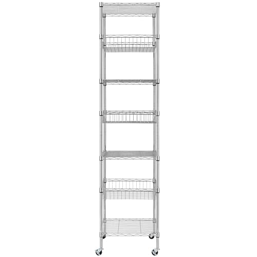 Heavy Duty 7-Tier Wire Shelving Unit - 78.8 Inches Chrome Storage Rack with Wheels