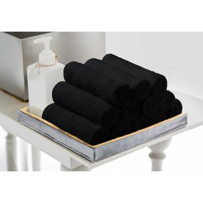 Avalon Towels Cotton Washcloths 24-Pack ? 12 x 12 Inch Black Super Soft & Absorbent Ring-Spun Cotton Wash Cloths for Face, Bath, Spa, Gym, Hotel & Cleaning