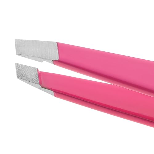 Tweezerman Stainless Steel Slant Tweezer - Eyebrow Tweezers for Women and Men (Neon Pink)