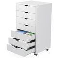White 7-Drawer Rolling Storage Cabinet - Mobile Wood Dresser for Home & Office
